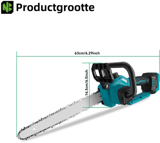 NewBeny Accu Kettingzaag - 12 inch Zaagblad - Borstelloze Kettingzaag - Snoeizaag - Takkenzaag - met 2x Accu - Automatische Kettingsmering - voor taksnijden en houtbewerking, inclusief — afbeelding 5