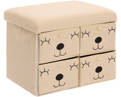 Atmosphera Kids Ezzio Opbergpoef met 4 lades - 39x38x50cm - Opvouwbaar - Beige
