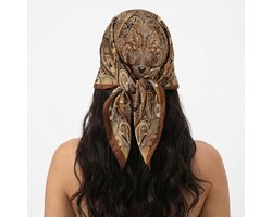 Bandana en satin – bandana de luxe avec motif paisley marron – foulard de tête soyeux – accessoire cheveux élégant