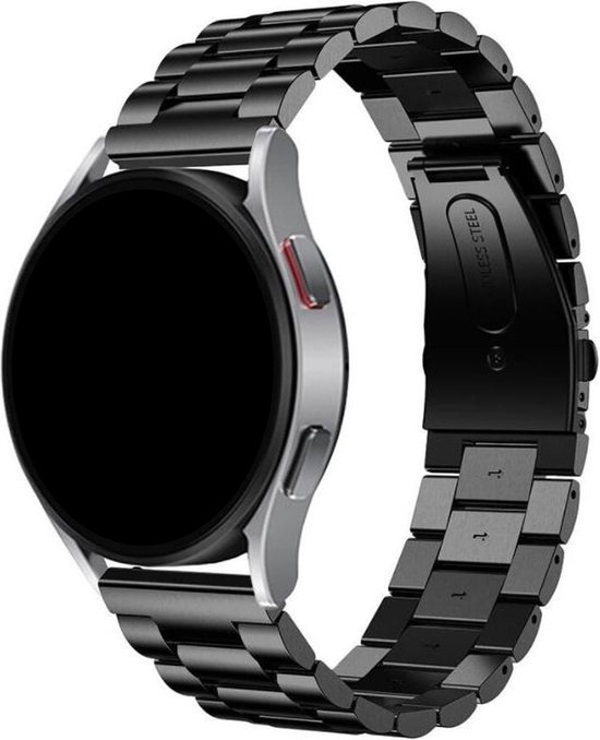 Stalen verstelbare smartwatch band 20mm zwart – RVS metalen schakelband voor Samsung Galaxy Watch 7/6/5/4 Classic & FE