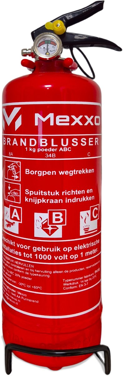 Brandblusser 1 kg ABC – Met wandbeugel & keuringssticker - Mexxo Poederblusser – Geschikt voor thuis, auto en bedrijf