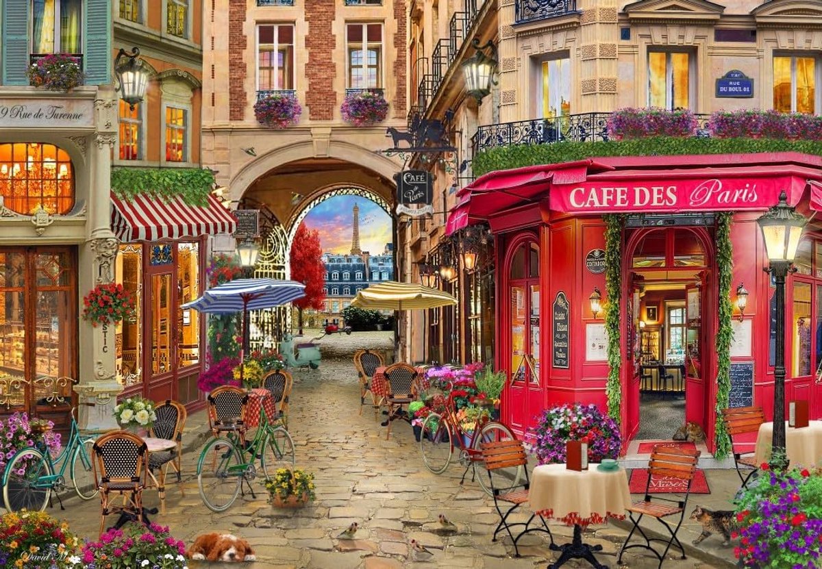 Puzzel 1000 Stukjes - Cafe des Paris - Uitdagende Legpuzzel Karton