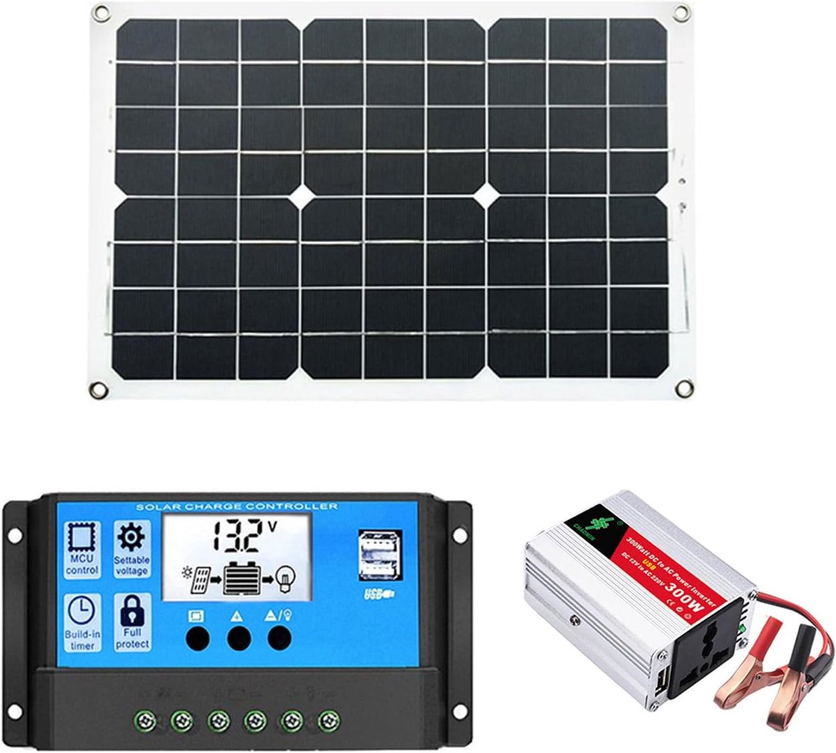 Draagbare Zonne-energie Set - Stroomgenerator Camping - Noodstroom Buiten - Inclusief Zonnepaneel - 300W 220V - Zwart