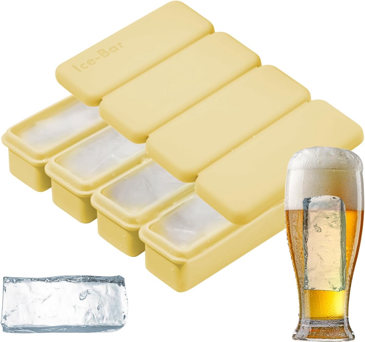 IJsblokjes Vorm - Siliconen Bakjes - Dranken Koelen - Vier Grote Blokken - 17 x 95 x 38 cm