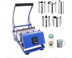 Mok Persmachine - Warmte Overdracht - Persoonlijke Cadeaus - 6 Verwisselbare Onderzetters - 600W Vermogen - Blauw Zwart