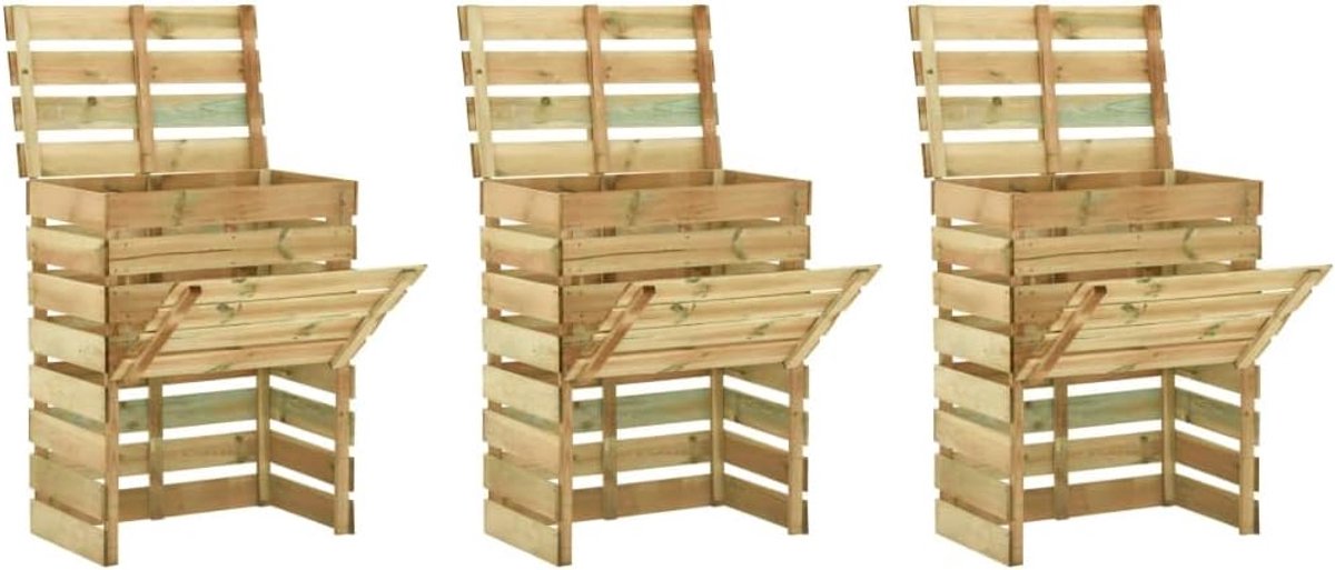 Tuincompostbakken Set - Composteerbakken Hout - Afval Verwerken - Geïmpregneerd Grenenhout - 80x50x100 cm