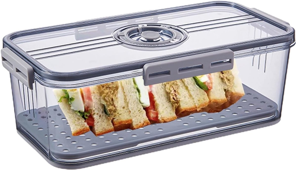 Broodtrommel - Brood opberger - Brood vers houden - Instelbaar luchtventiel - 335 x 185 x 12 cm - Grijs