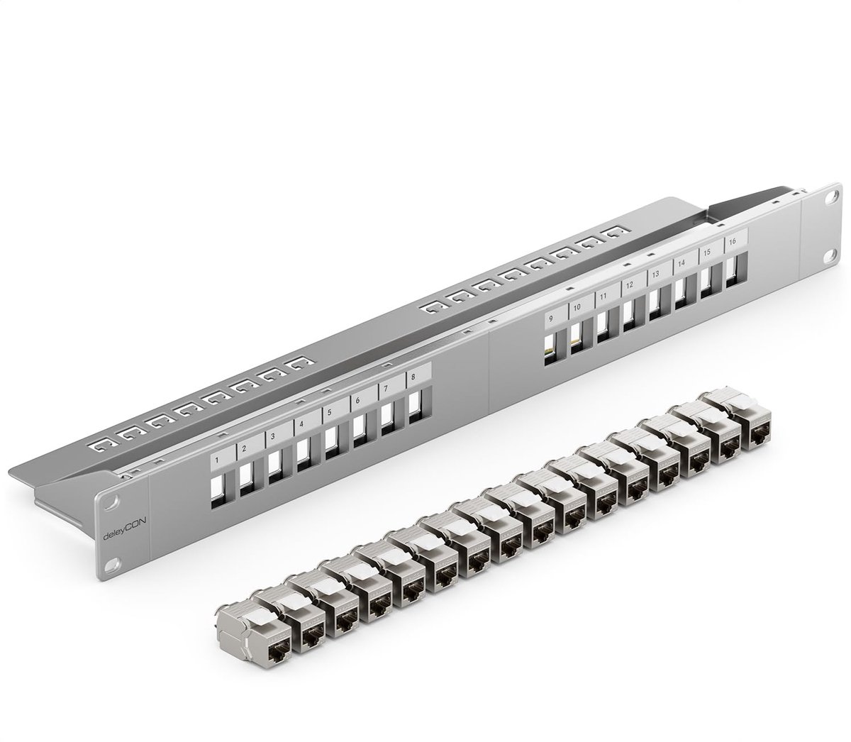 Patchpaneel 16 Poorts - Netwerk Distributie - Netwerk Organisatie - 10 Gbit Snelheid - 19 Inch Rack - Grijs