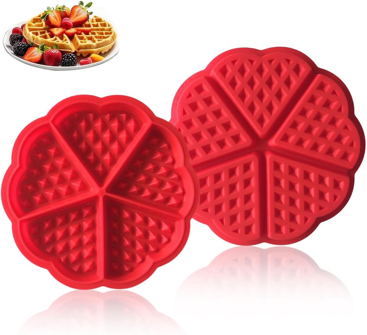Wafelvorm Set - Bakvorm Vormpjes - Hartjes Wafels Maken - Antiaanbaklaag Flexibel - 5 Holtes Per Vorm - Roze