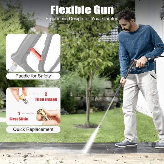 Benzine Hogedrukreiniger - Krachtige Reiniger - Terras en Auto - 75 pk Motor - 2200 PSI - Zwart Rood — afbeelding 5