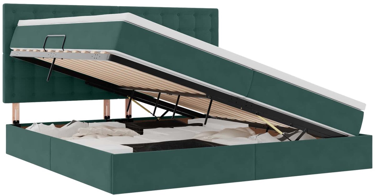 vidaXL Opslag - bed - met - matras - Donkergroen - 200 - x - 200 - cm - Fluweel