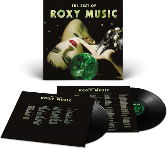 De hoes van "The Best of Roxy Music" met de tracklist. De dubbele vinylplaten liggen ernaast.