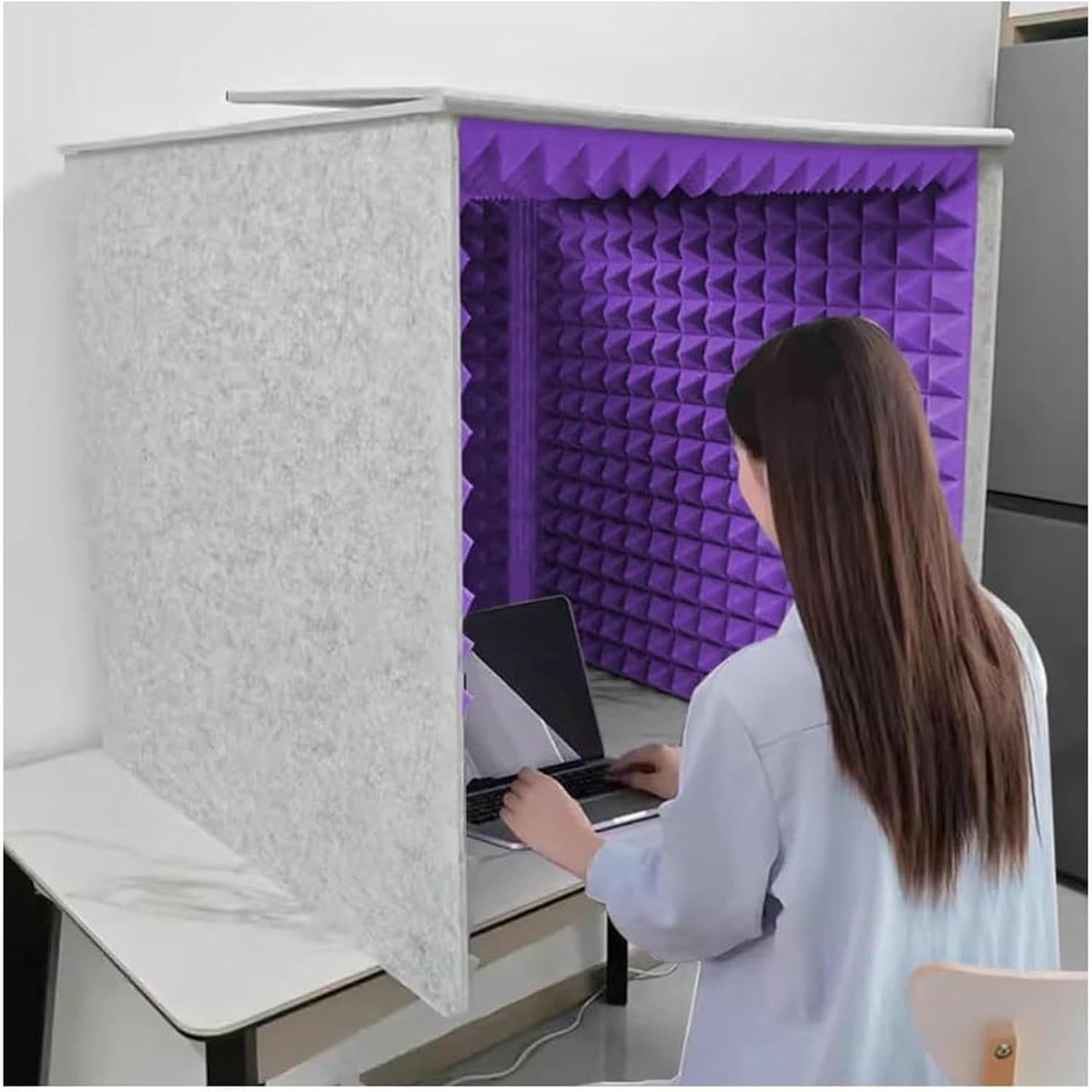 Opname Studio - Akoestische Box - Podcasts Zingen - Draagbaar Compact - 60x60x60cm - Grijs Paars