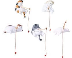 Katten Beeldjes - Decoratie Set - Aquarium Inrichting - Handgesneden Vakmanschap - 5 Delige Set - Meerdere Kleuren