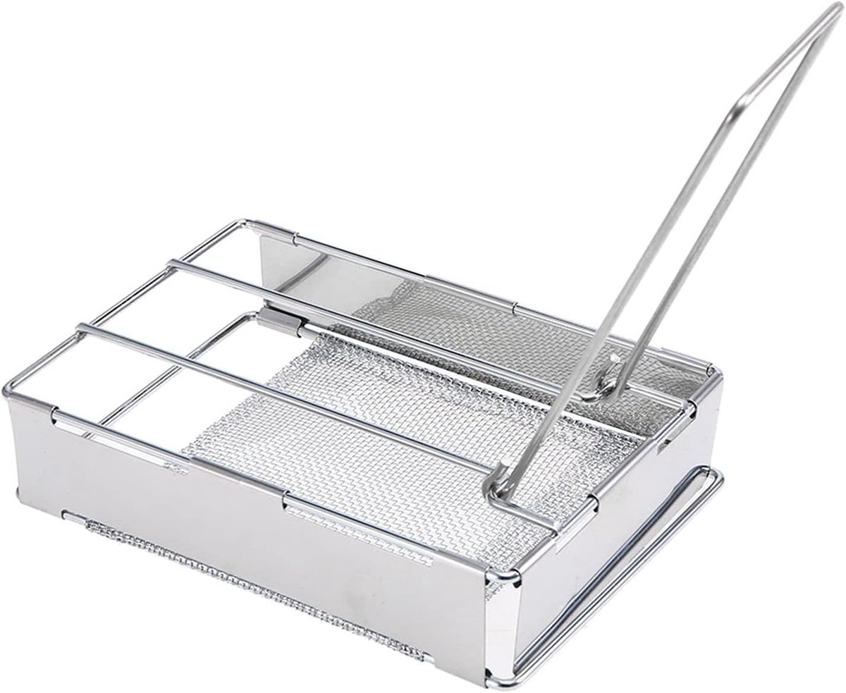 Opvouwbare Broodrooster - Kampeer Broodrooster - Buiten Koken - Gelijkmatige Warmte - 28cm Opgevouwen - Zilverkleurig