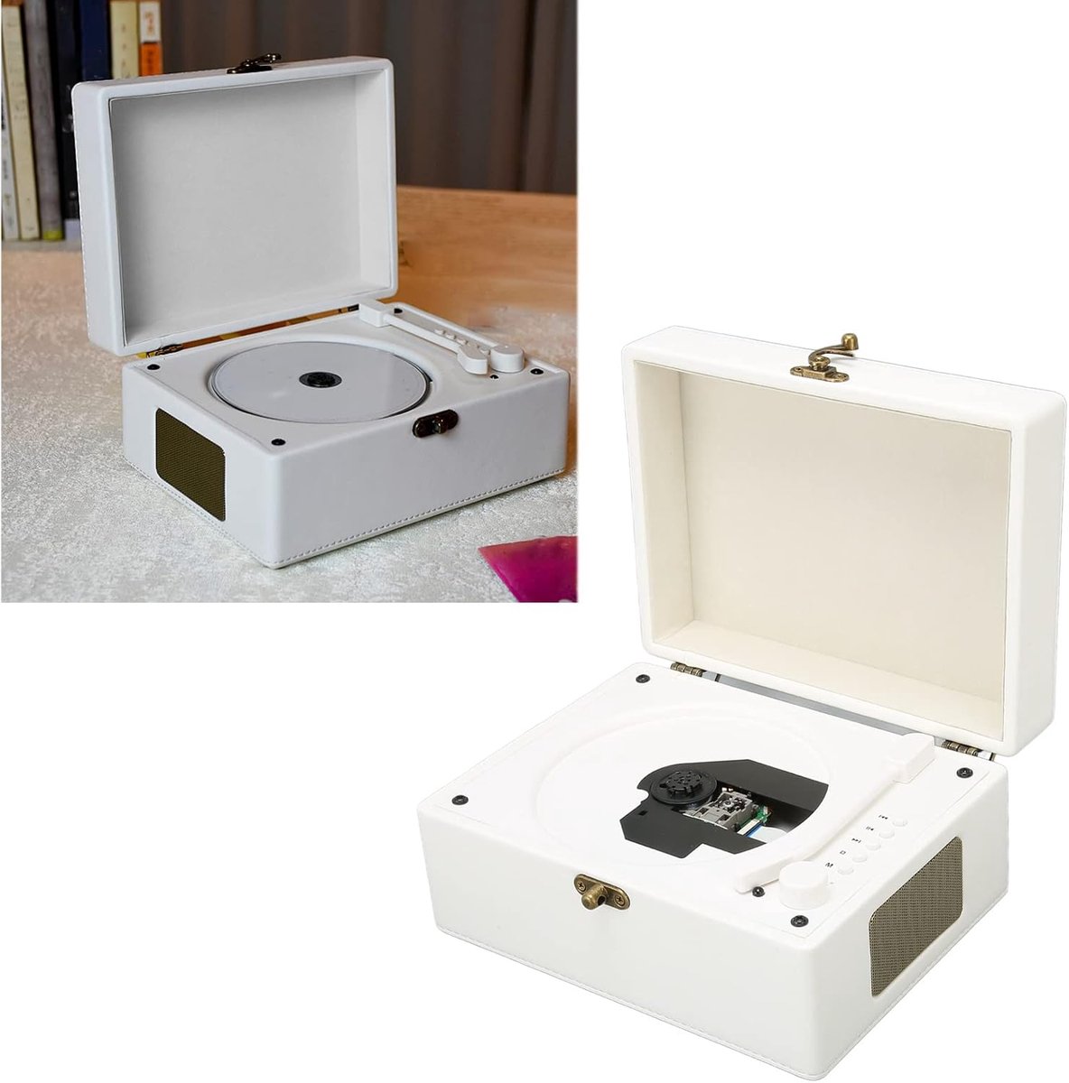 Draagbare CD Speler - Boombox Muziekbox - Feest Thuis - Ingebouwde Batterij - 27x22x14 cm - Wit
