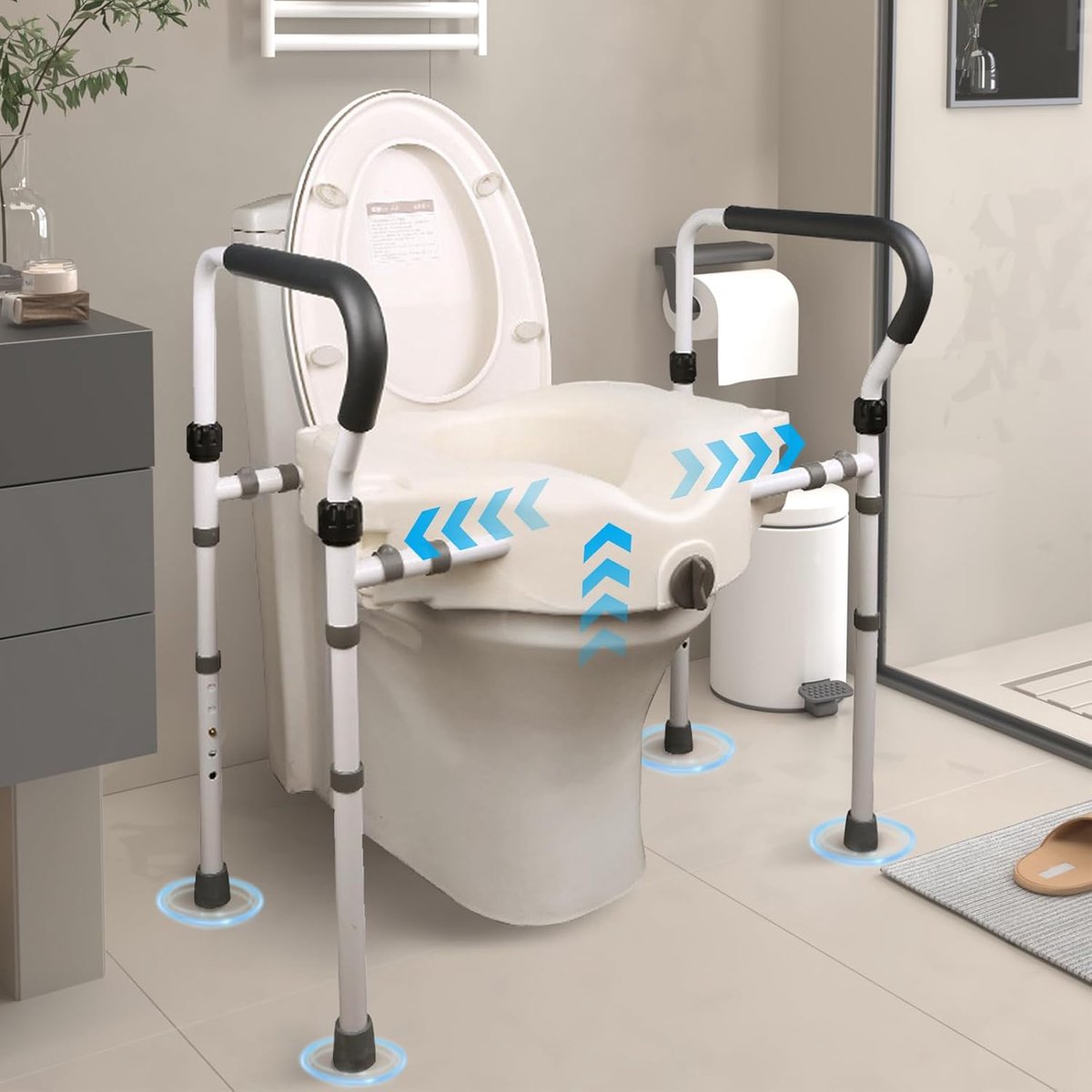 Toilet Verhoger - Zitverhoger Badkamer - Ondersteuning Zitten - Verstelbare Armleuningen - 68-78cm Hoog - Wit