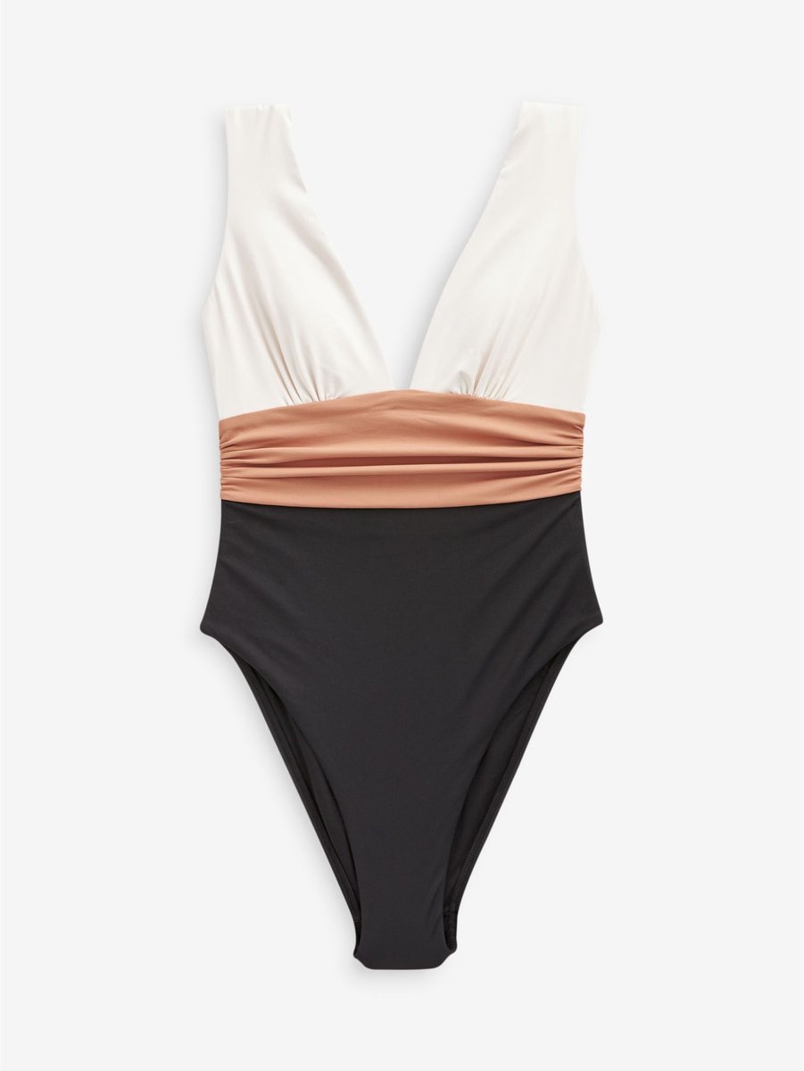 Next Dames - Diepuitgesneden buikbedekkend badpak - Crème Black/Ecru/Beige