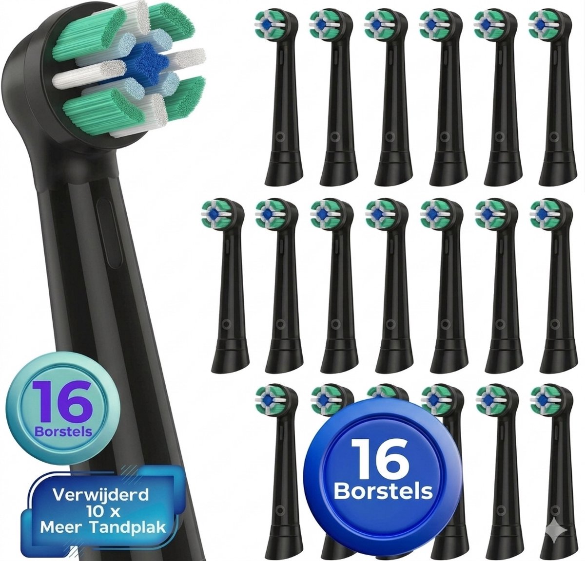Opzetborstels geschikt voor Oral-B iO tandenborstels - 16 Stuks - Geschikt voor oral b io opzetborstel - Zwart