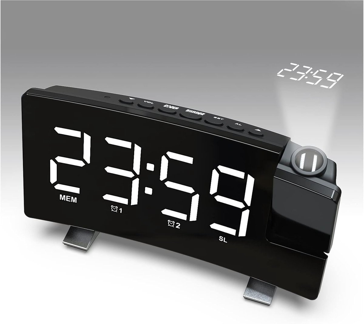 Digitale Wekker - Nachtkastje Klok - Opladen Alarm - Projectie Tijd - 172mm Breed - Wit