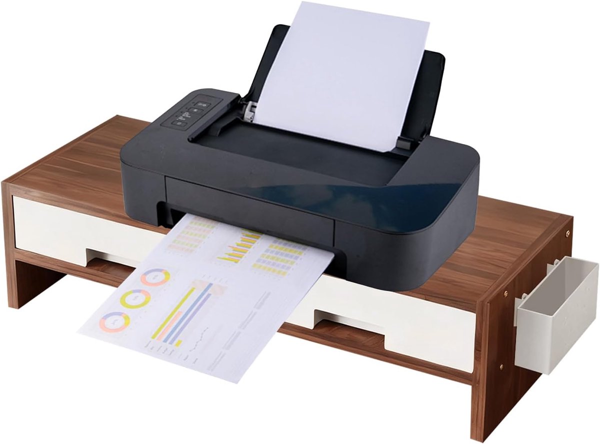 Monitor Verhoger - Bureau Standaard - Ergonomisch Werken - Dubbele Lades - 50x19.5x13.5cm - Zwart Walnoot