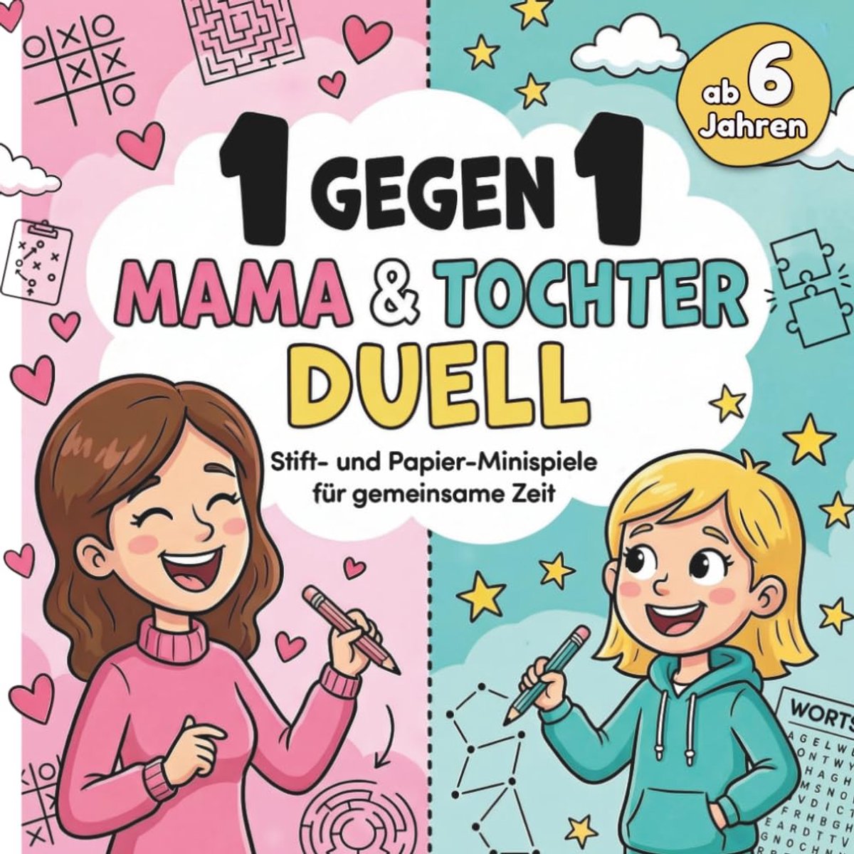 Mama Dochter Spel - Papier Spelletjes - Samen Tijd - Veel Minispellen - 21x21 cm