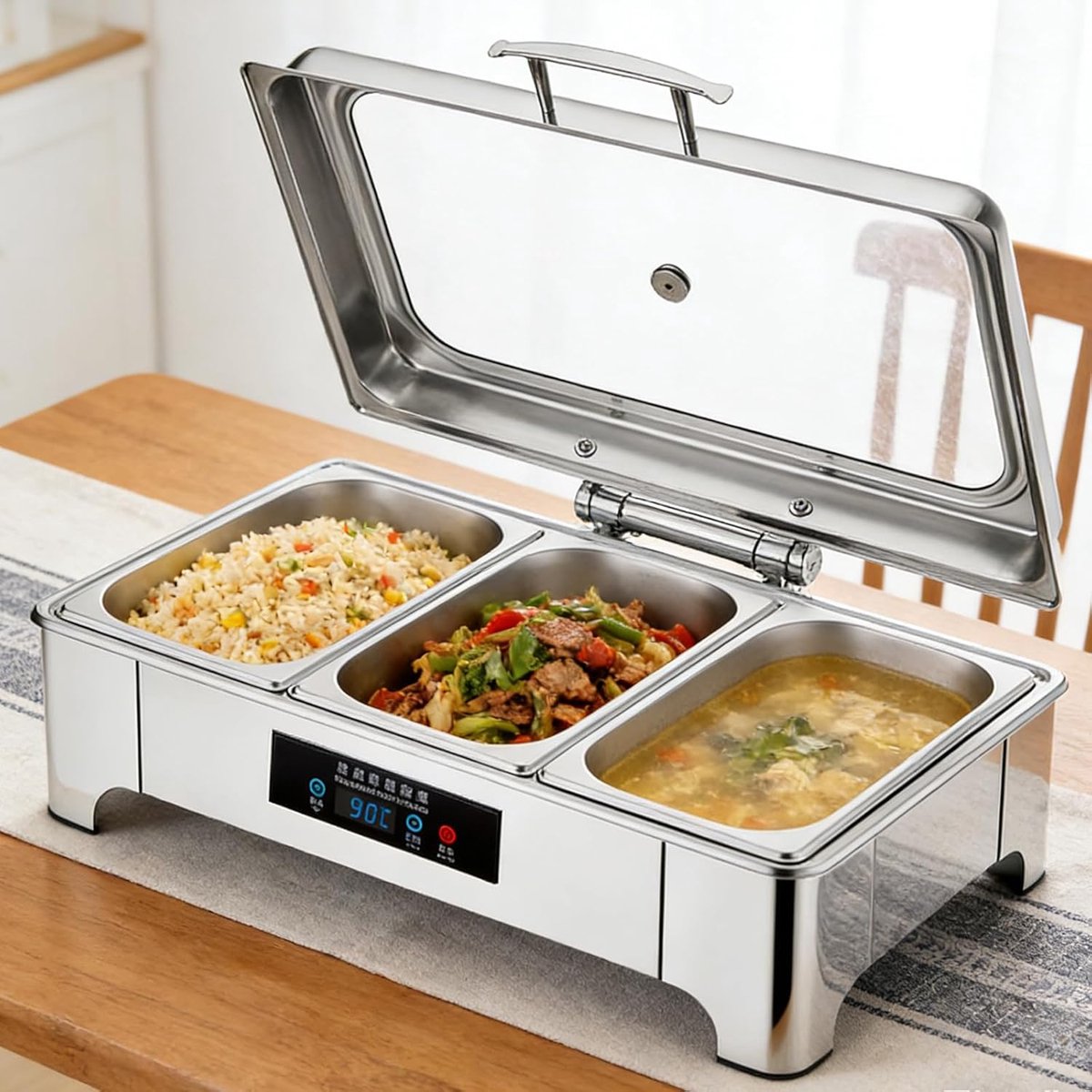 Buffet Serveerschaal Voedsel Warmer Feestelijk Buffet Instelbare Temperatuur 58 x 44 x 26 cm Zilverkleurig