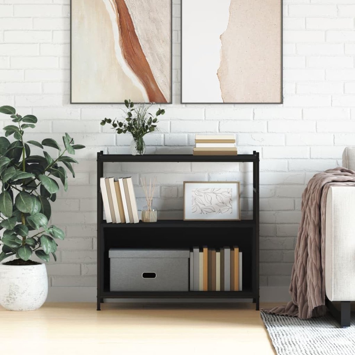 Boekenkast - Opbergkast - Woonkamer Meubel - Industriële Stijl - 80x30x78.5 cm - Zwart