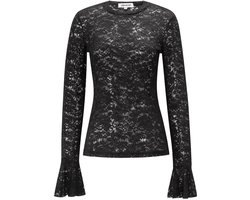 Elegante polyester top met lange mouwen en kanten paneel voor dames