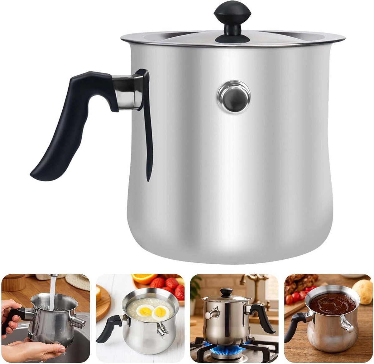 Melkpan met deksel - Oliepan Puddingpan - Melk Verwarmen - Dubbelwandig RVS - 15 liter - Zilver