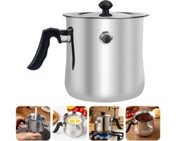 Melkpan met deksel - Oliepan Puddingpan - Melk Verwarmen - Dubbelwandig RVS - 15 liter - Zilver