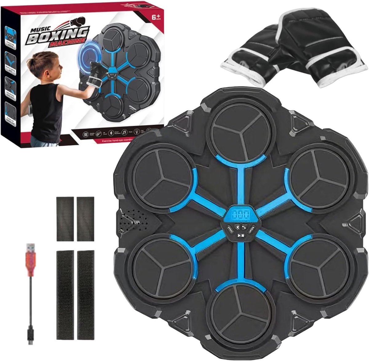 Muzikale Boksmachine - Interactieve Trainer - Fitness Thuis - LED Reactietraining - 335 cm - Zwart