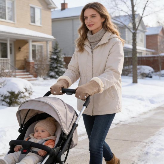 Kinderwagen Handmuff - Warme Kinderwagen Accessoires - Buiten Wandelen - Fleece Voering - 26 x 20 cm - Kaki — afbeelding 4