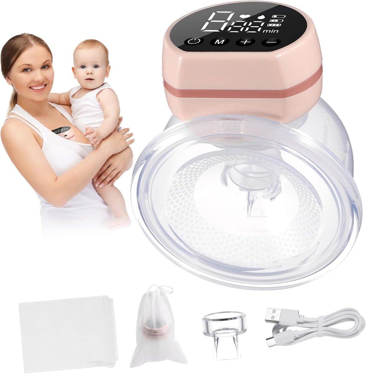 Draagbare Melkafzuiger - Handsfree Kolven - Comfortabel Afkolven - Stille Werking - 14 x 11.5 x 7 cm - Roze