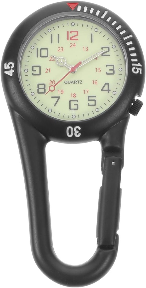 Clip-on Horloge - Fob Horloge - Medisch Werk - Karabijnhaak Bevestiging - 78 x 4 x 1 cm - Zwart