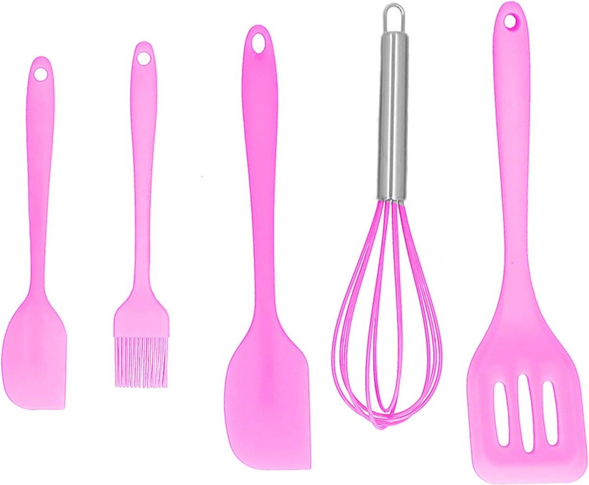 Siliconen Spatels - Keukengerei Set - Bakken En Koken - Handig Haakontwerp - 5 Delige Set - Roze