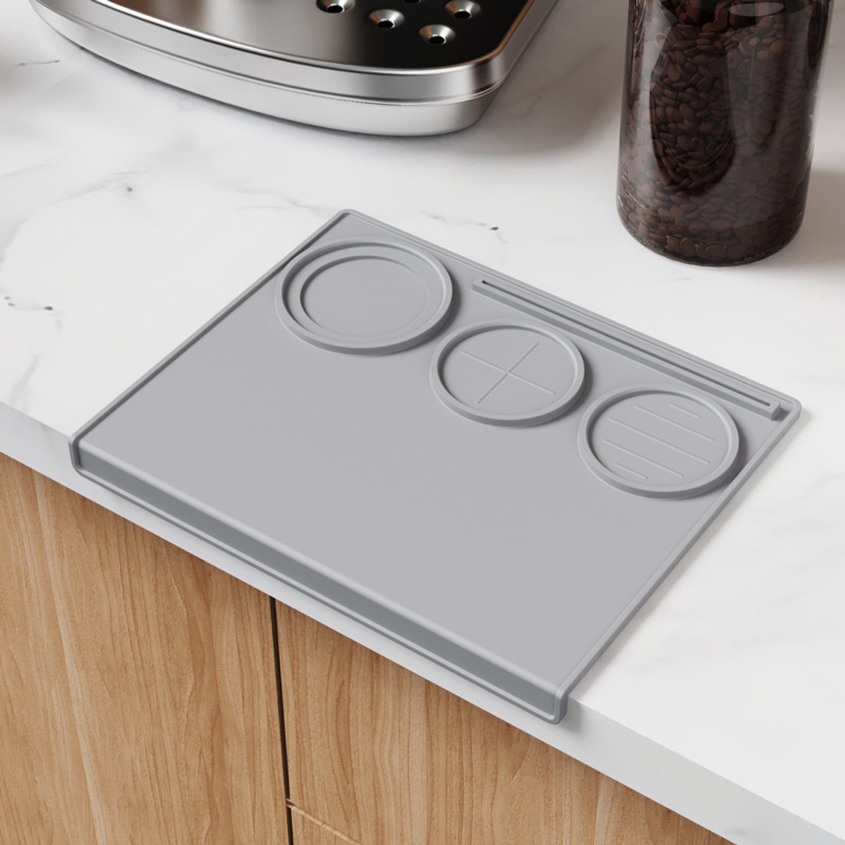Espresso tampermat, koffietamperpad, grijze siliconenmat, 25 cm x 20 cm, geschikt voor barista's die espressomachines gebruiken, waterdicht en hittebestendig.