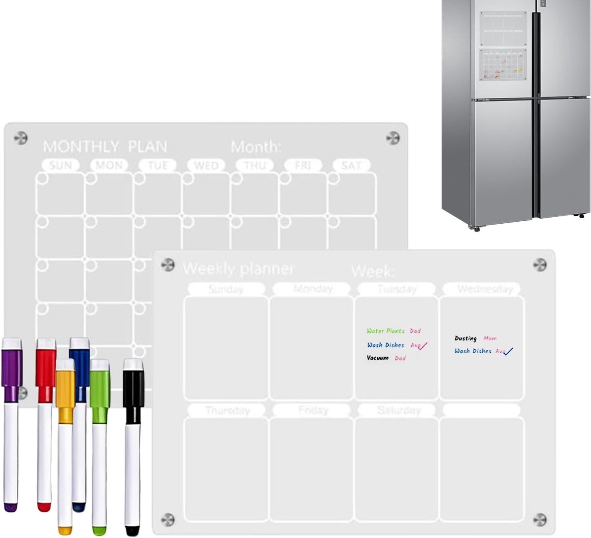 Acryl Wandkalender - Week Maandplanner - Schema Takenlijst - Doorzichtig Koelkastbord - 297 x 21 cm - Transparant