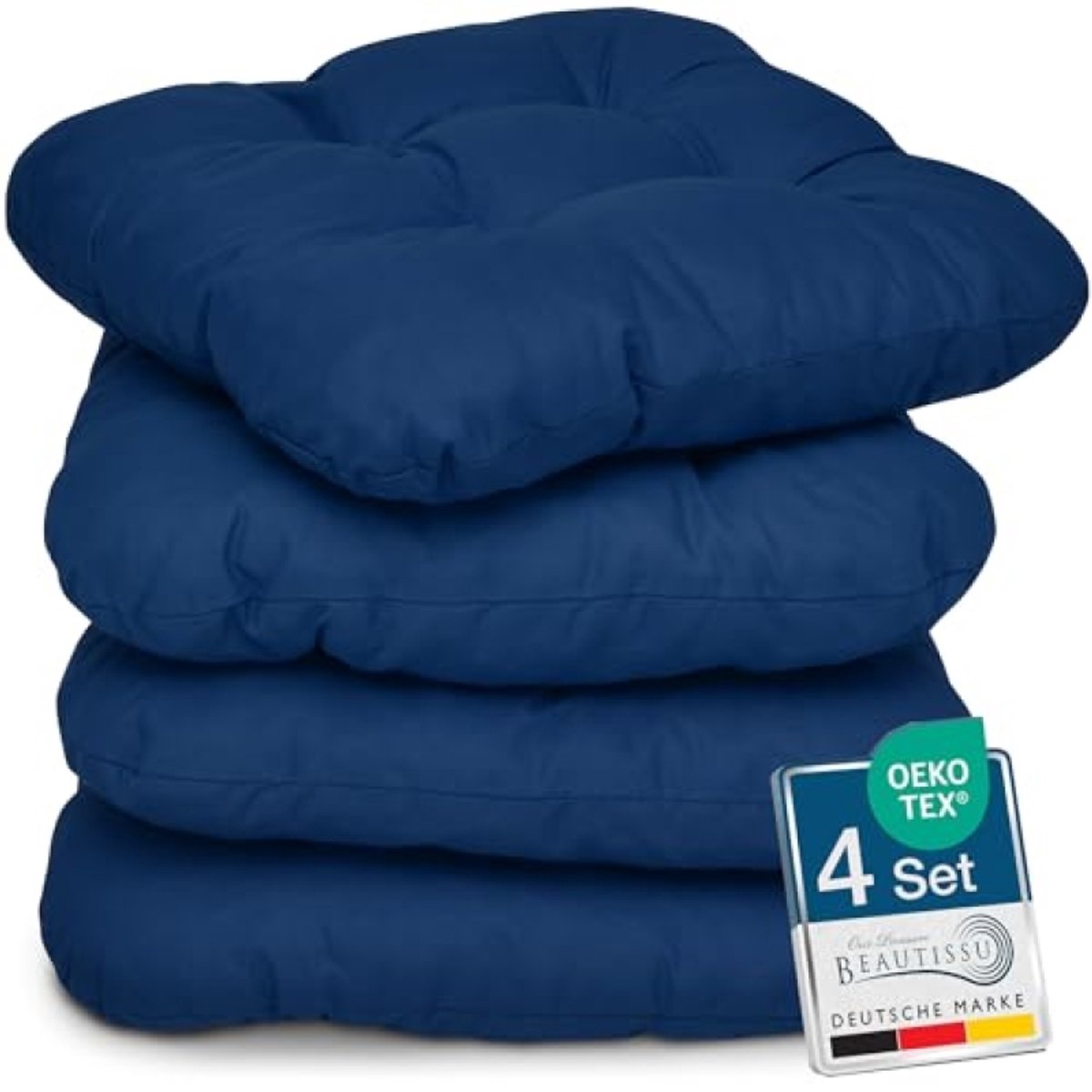 PromoHome set van 4 vierkante zitkussens 40x40 cm - Comfortabele stoelpads met zachte vulling - Donkerblauw
