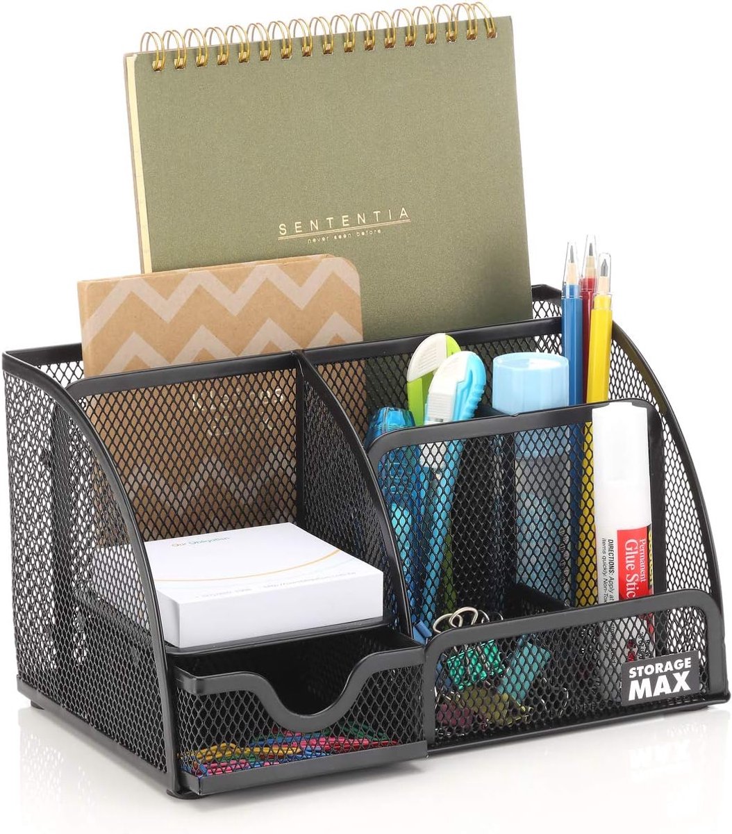 Bureau Organizer - Desktop Sorteerder - Kantoor Opruimen - Met Lade - 6 Compartimenten - Zwart