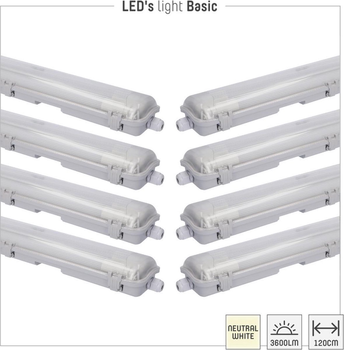 LED's Light - 8 x LED TL Armatuur met Buis - 16 x 18W 120cm 4320lm 4000K IP65 IK08