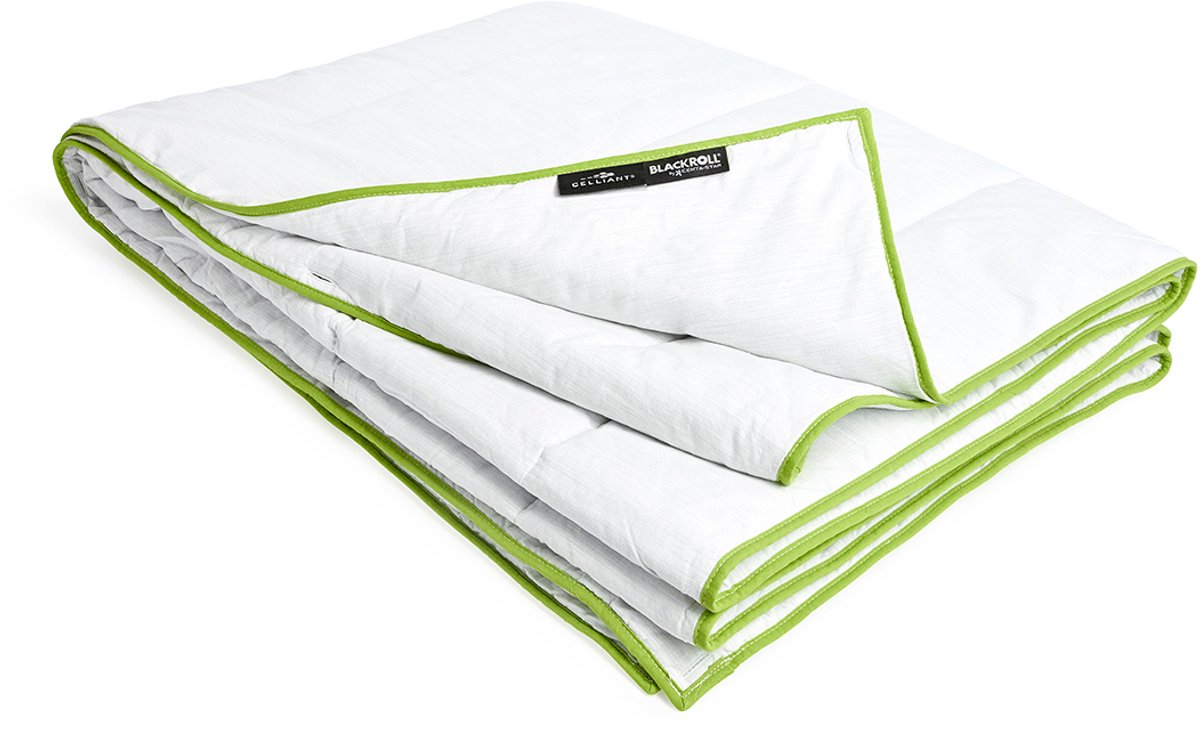 BLACKROLL® RECOVERY BLANKET 155x220 cm – 4-seizoenen herstel- & verzwaringsdeken – Ademend katoen – Voor ontspanning & diepe slaap – Wit/Groen