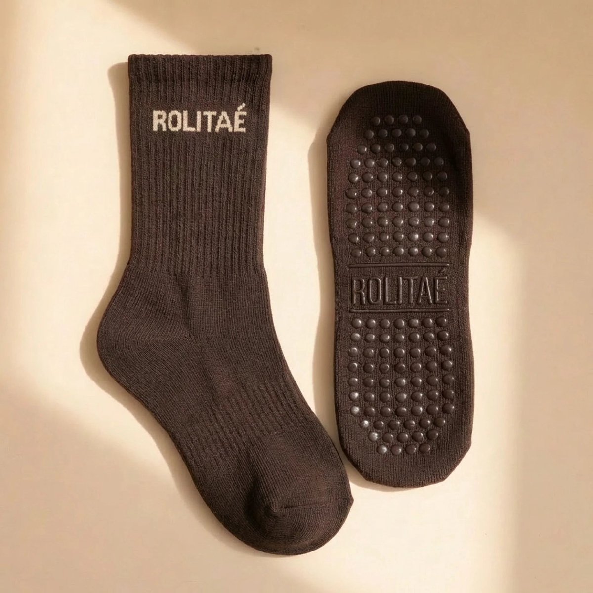 Rolitaé Yoga & Pilatessokken Bruin | Anti-Slip Gripsokken Dames | Maat 39-42