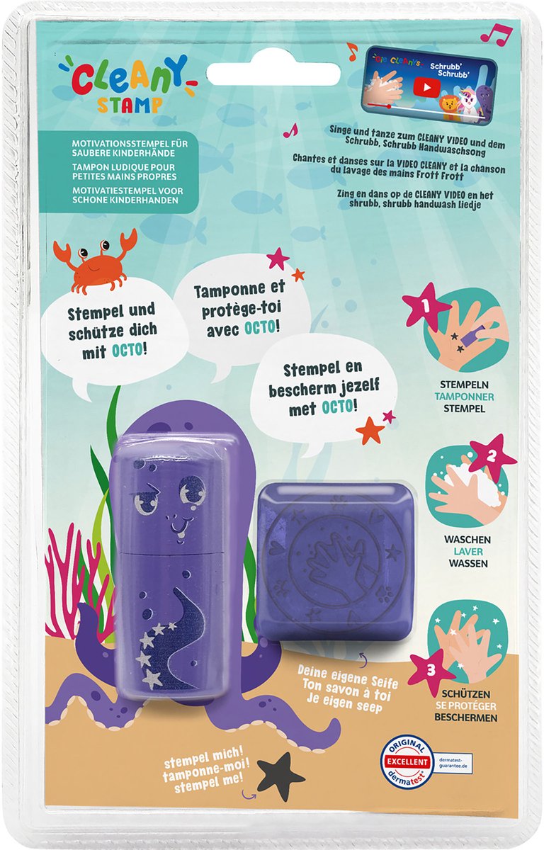 COLOP Cleany Handwasstempel voor Kinderen – Zelfinktend – Met Zeep – Octopus Design