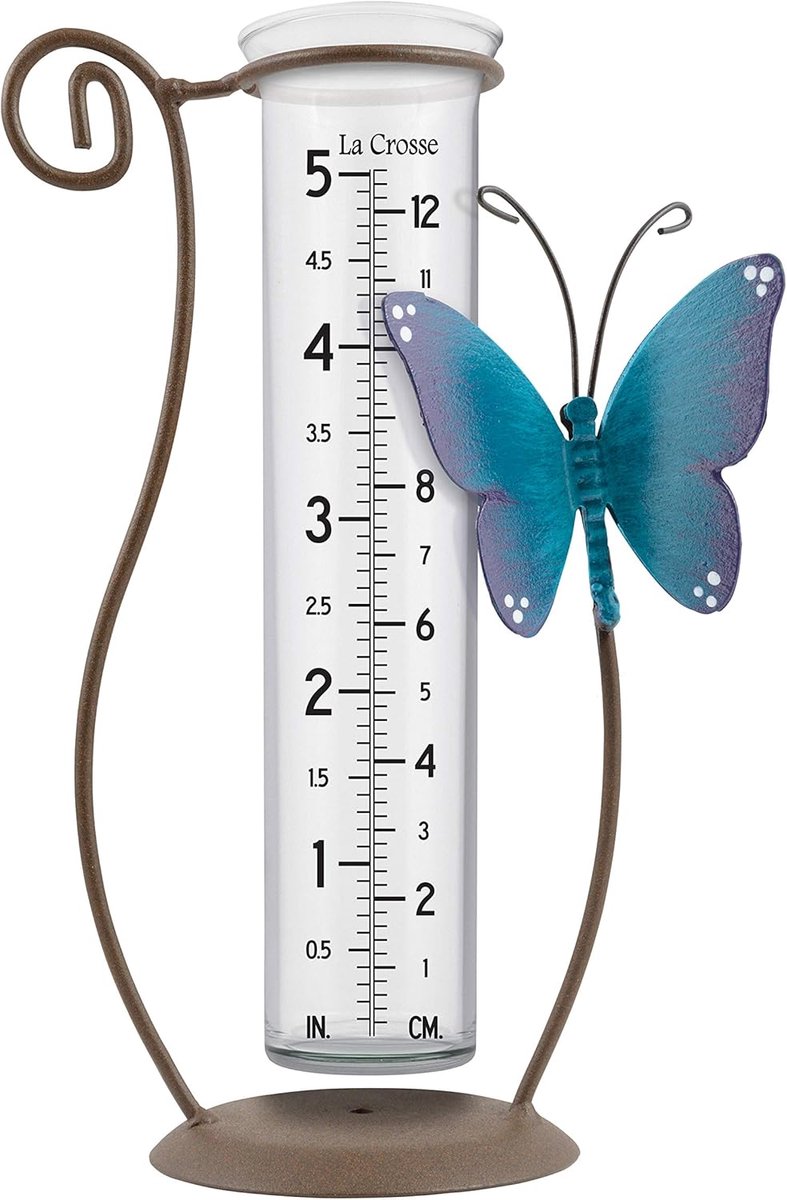 Regenmeter Glas - Watermeter Tuin - Tuinieren Meten - Blauwe Vlinder Decoratie - 5 Inch Capaciteit - Brons