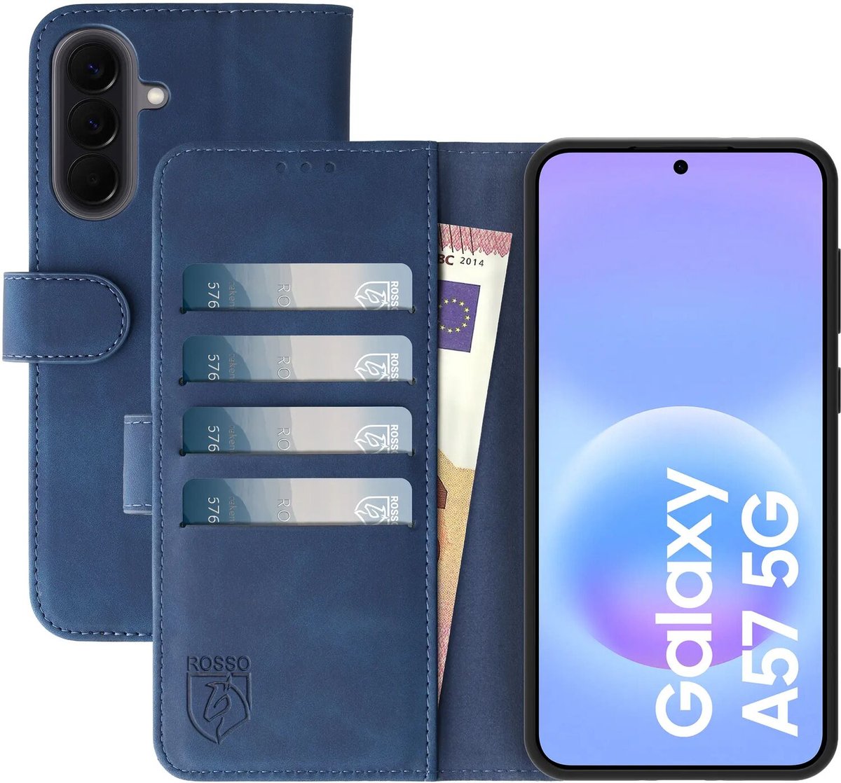 Rosso Element Geschikt voor Samsung Galaxy A57 | Wallet Book Case | Portemonnee Hoesje | 3 Pasjes | Magneetsluiting | Stand Functie | Blauw