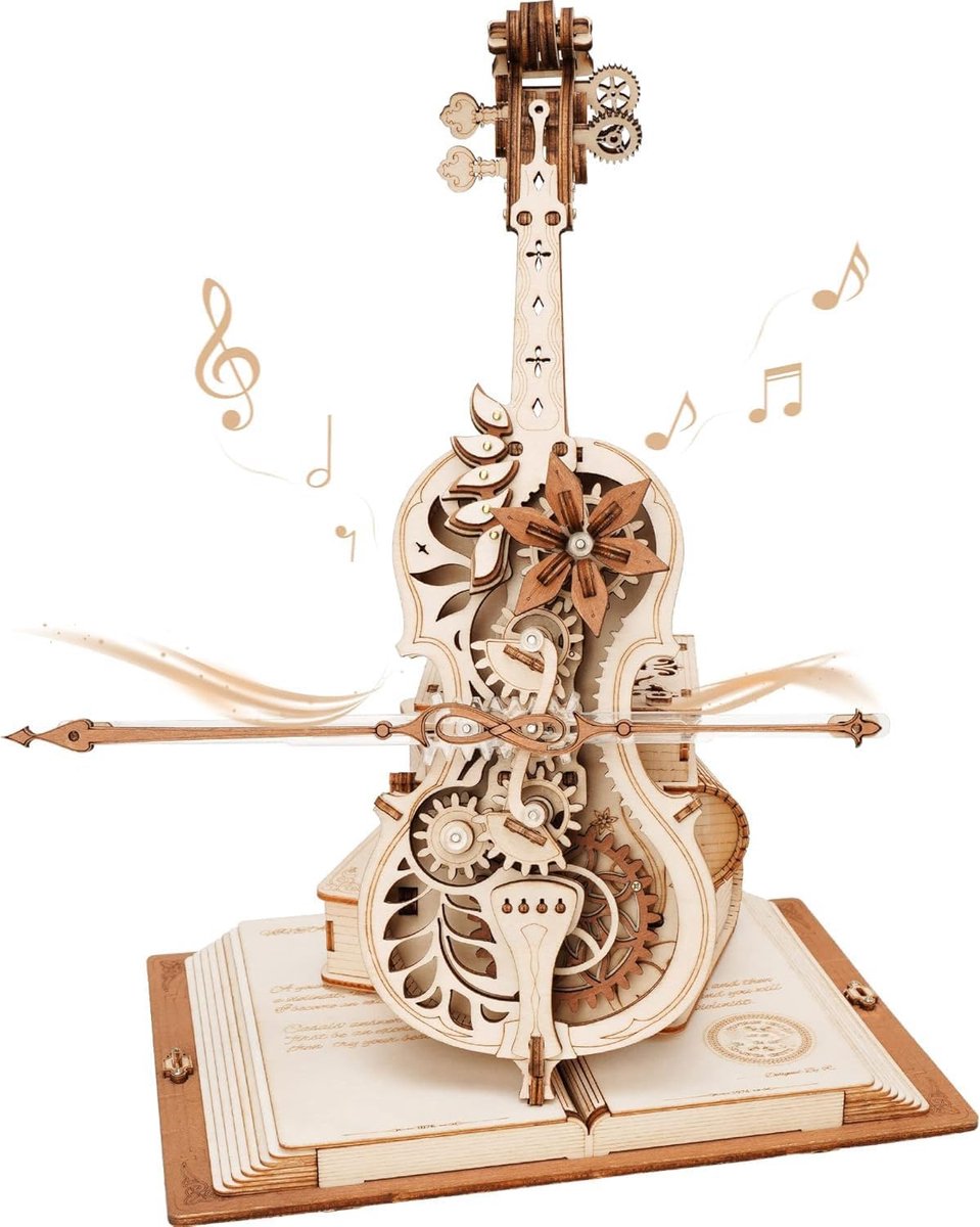 Houten Muziekdoos - 3D Puzzel - Muziek Creëren - Mechanisch Ontwerp - 23.5 x 20.5 x 18.5 cm - Houtkleur
