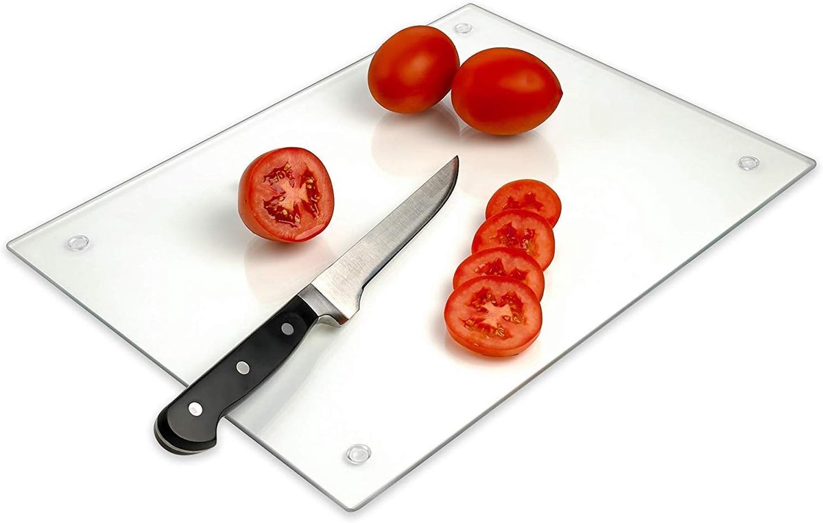 Glazen Snijplank - Hakplank Keuken - Veilig Snijden - Gehard Glas - 35x40 cm - Transparant