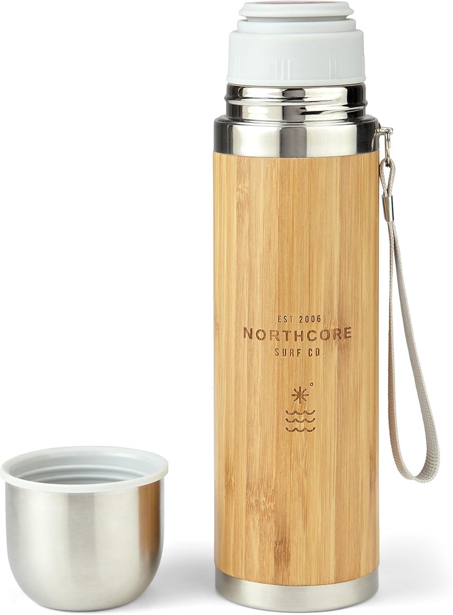 Bamboe Drinkfles - Thermosbeker - Buitenactiviteiten - Met mok deksel - 360 ml - Zwart