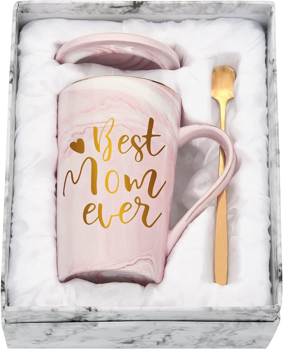 Koffiemok Set - Theeglas Mok - Cadeau Idee - Marmeren Patroon - 395 ml - Roze